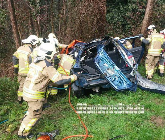 Auto batek zuhaitz bat jo du eta 50 metro irten da errepidetik