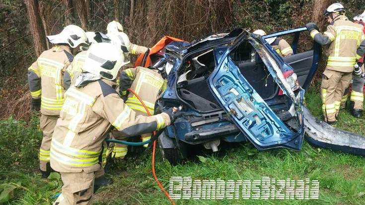 Auto batek zuhaitz bat jo du eta 50 metro irten da errepidetik