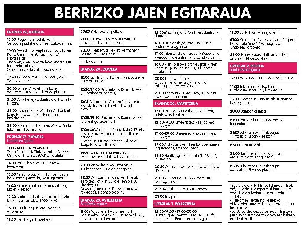 Berrizko jaien egitaraua 