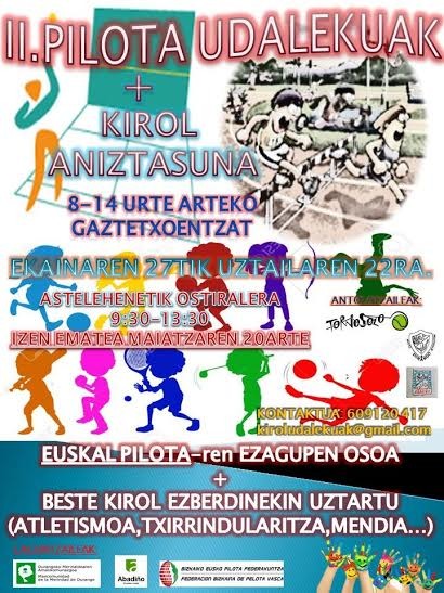 Pilota eta kirol aniztasun udalekuetan apuntatzeko epea, maiatzaren 20a