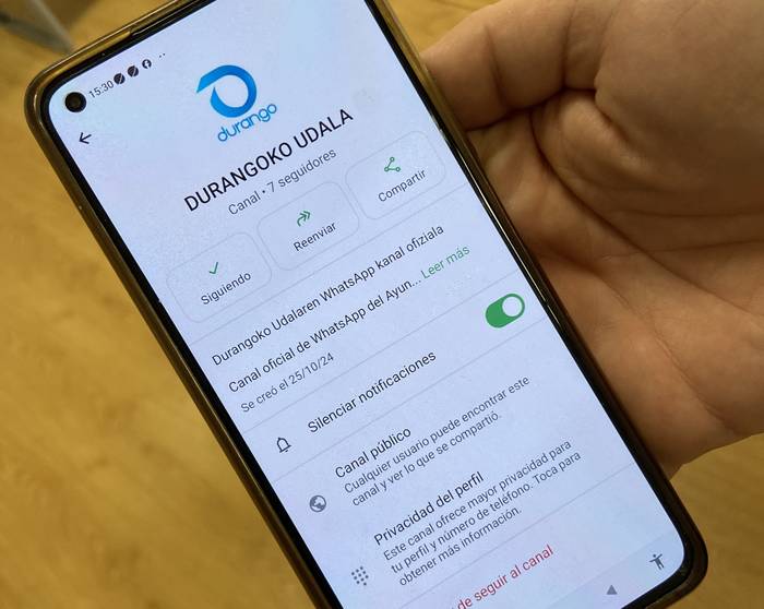 Durangoko Udalak 'Whatsapp' kanala ipini du martxan