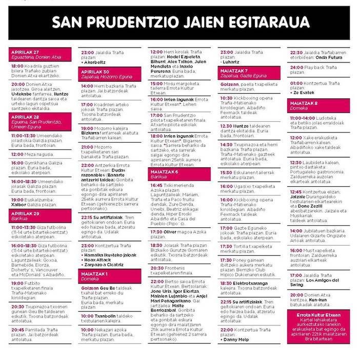 2016ko San Prudentzio jaien egitaraua