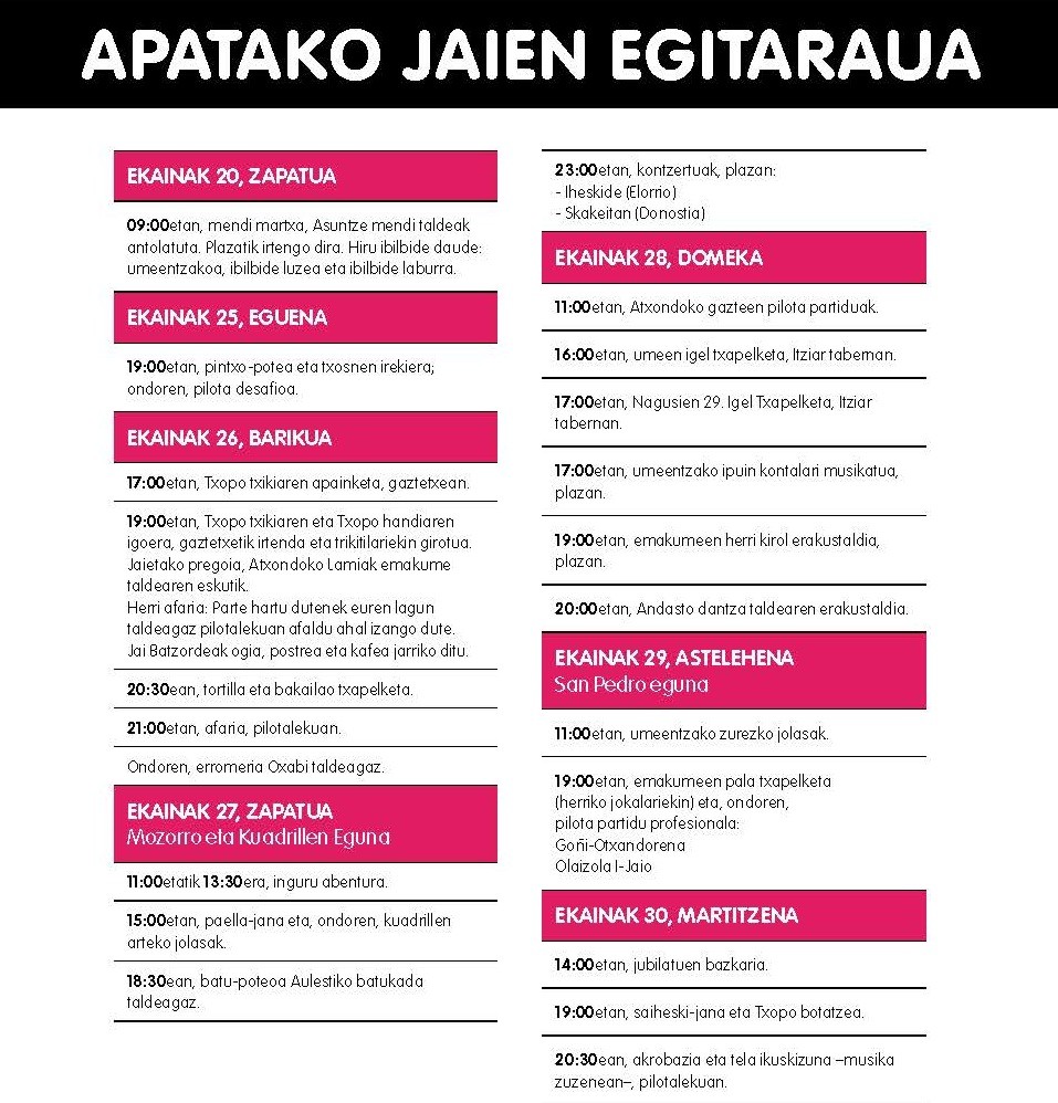 Apatako jaien egitaraua