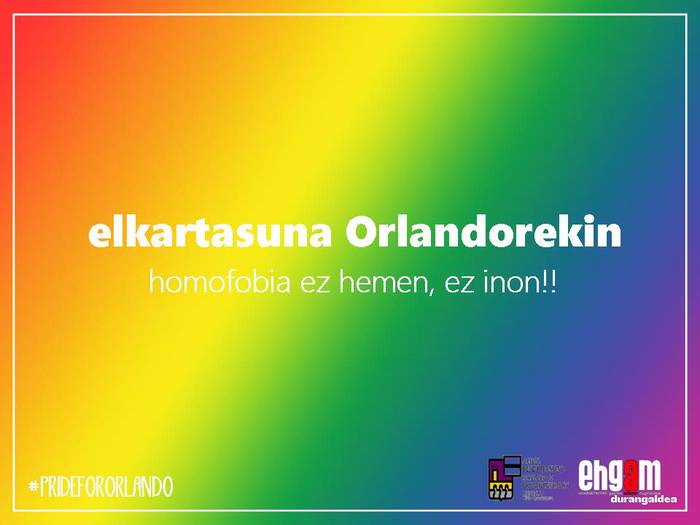 Orlandoko eraso homofoboa salatzeko kontzentrazioa egingo dute Durangon