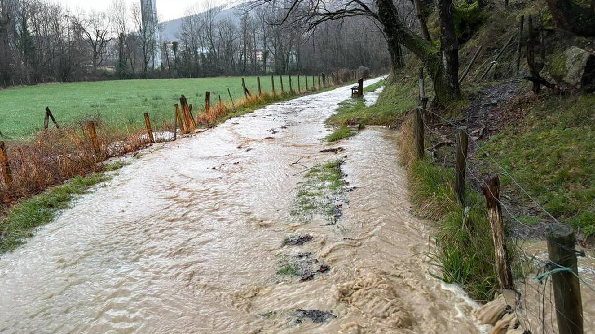 [ARGAZKI GALERIA]: Atxondoko bidegorria urez gainezka dago hainbat puntutan