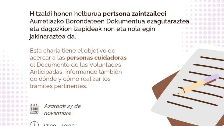 Aurretiazko borondateen dokumentuari buruzko hitzaldia