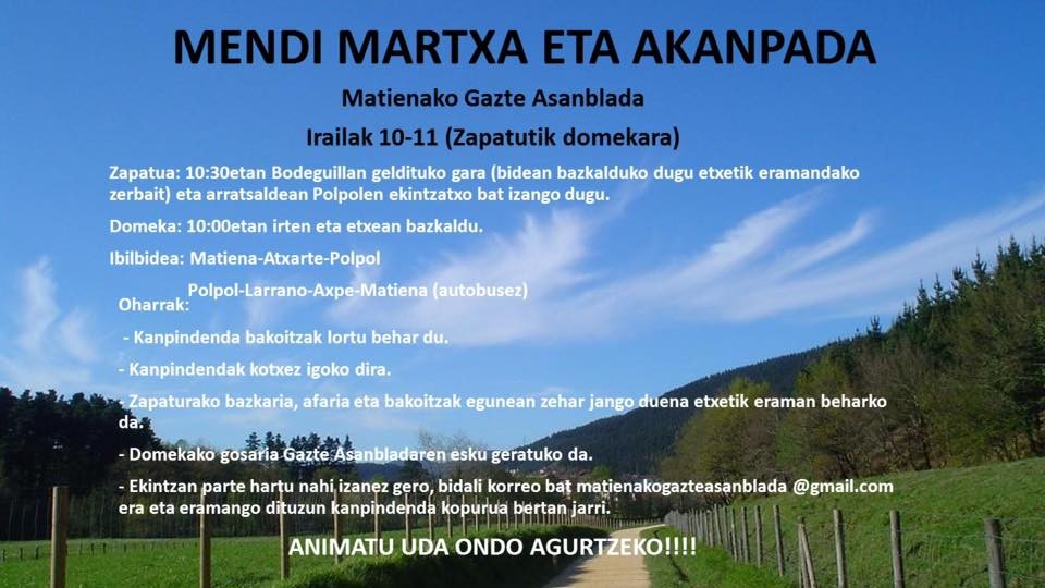 Udari amaiera emateko, mendi martxa eta akanpada Urkiola inguruetan
