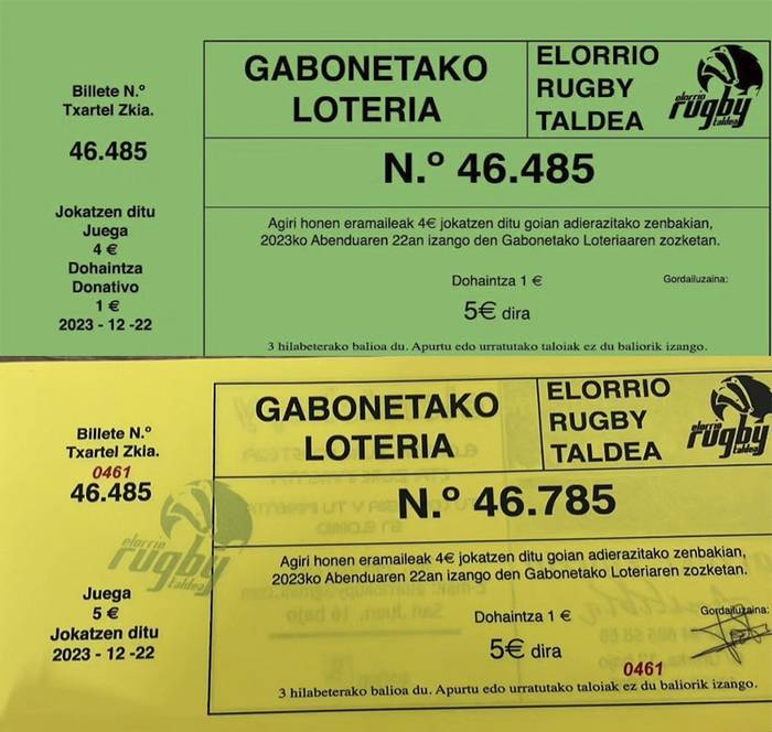 Elorrio Rugby Taldeak berea ez den Gabonetako Loteriako zenbaki bat saldu du akats bategatik