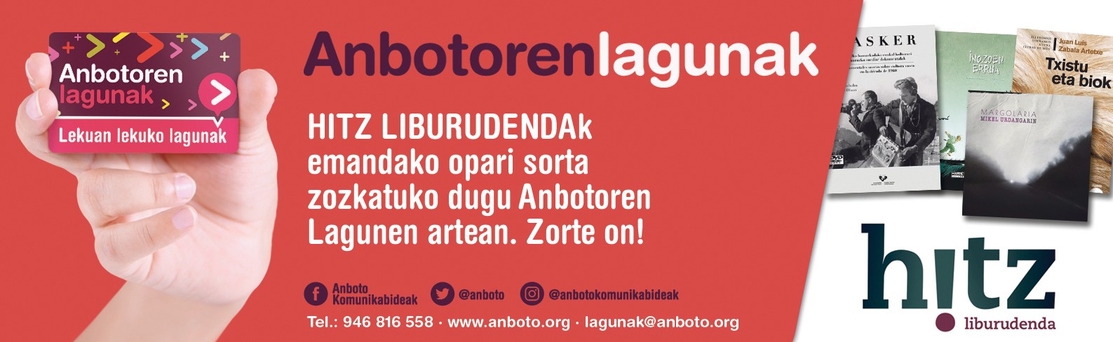 Hitz liburudendak emandako opari sorta zozketatuko du ANBOTOk