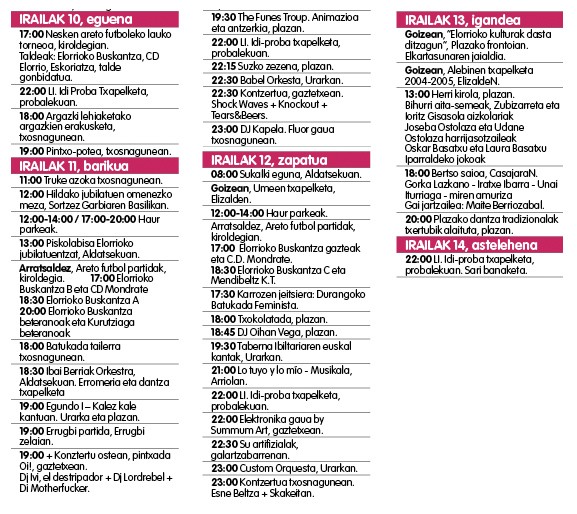 Ferixa Nausikoen bigarren asteburuko egitaraua