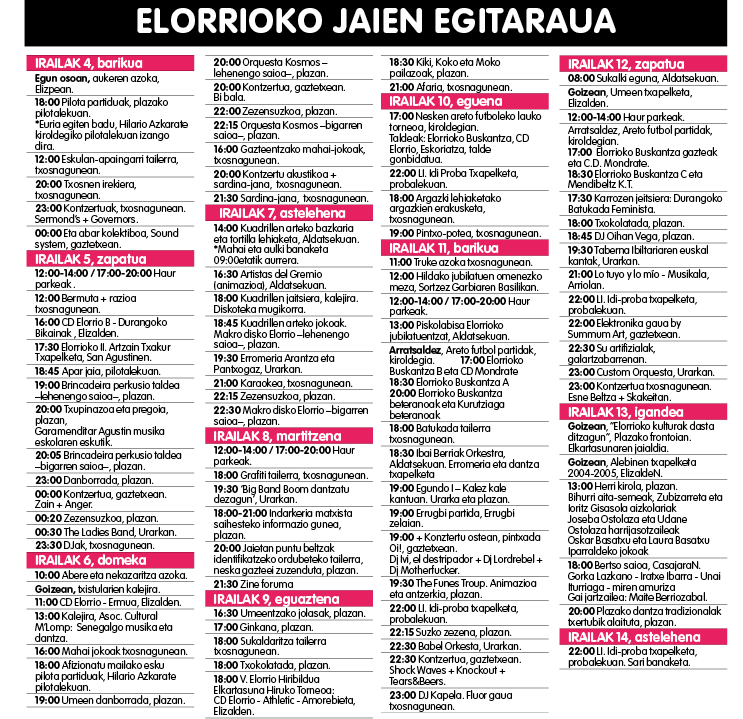 Elorrioko jaien egitaraua