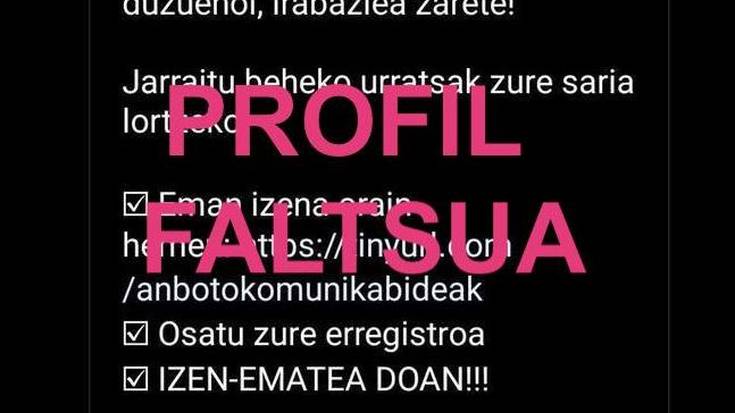 ADI! ANBOTOren profil faltsu bat sortu dute Instagramen
