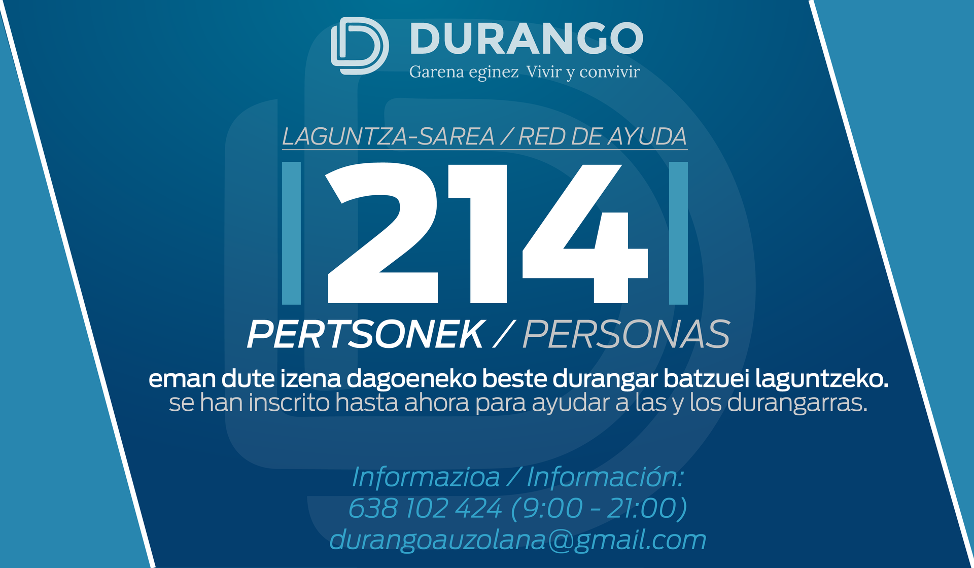 Dagoeneko 214 herritarrek eman dute izena Durangoko boluntario sarean