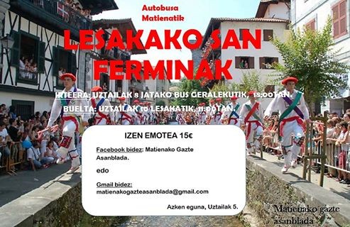 Lesakako San Ferminetara joateko autobusa antolatu dute Matienako gazteek
