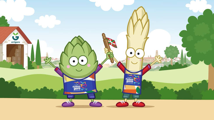 [BIDEOA]: Errigorak Orburutxo eta Zainzuriñe aurkeztu ditu, Korrikan parte hartuko duten pertsonaiak