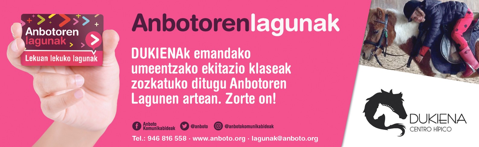 ANBOTOk umeentzako ekitazio klaseak zozketatuko ditu Lagunen artean