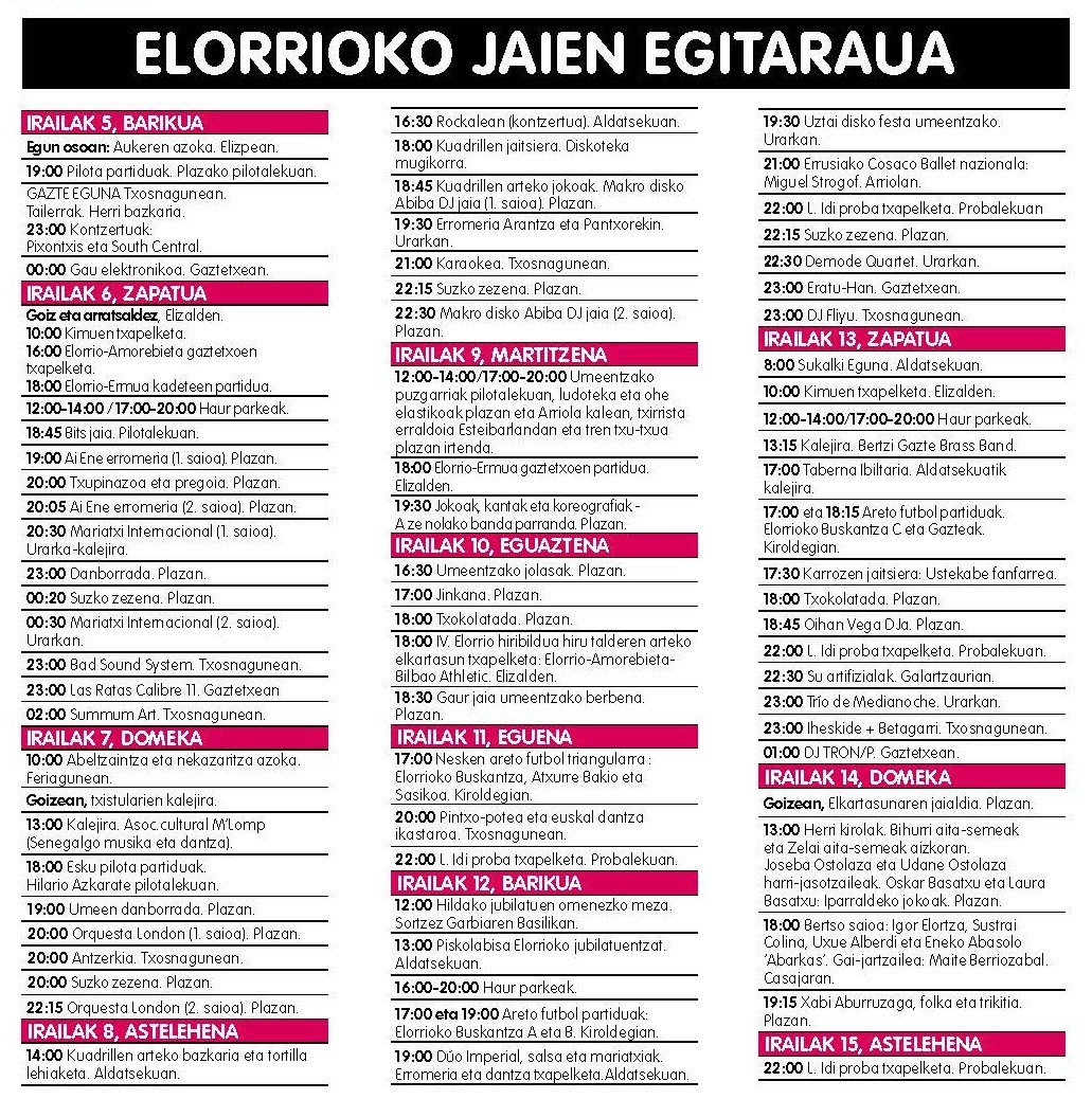 Elorrioko jaien egitaraua