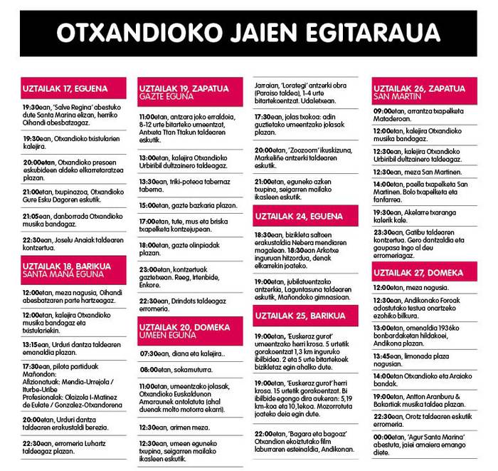 Otxandioko jaien egitaraua