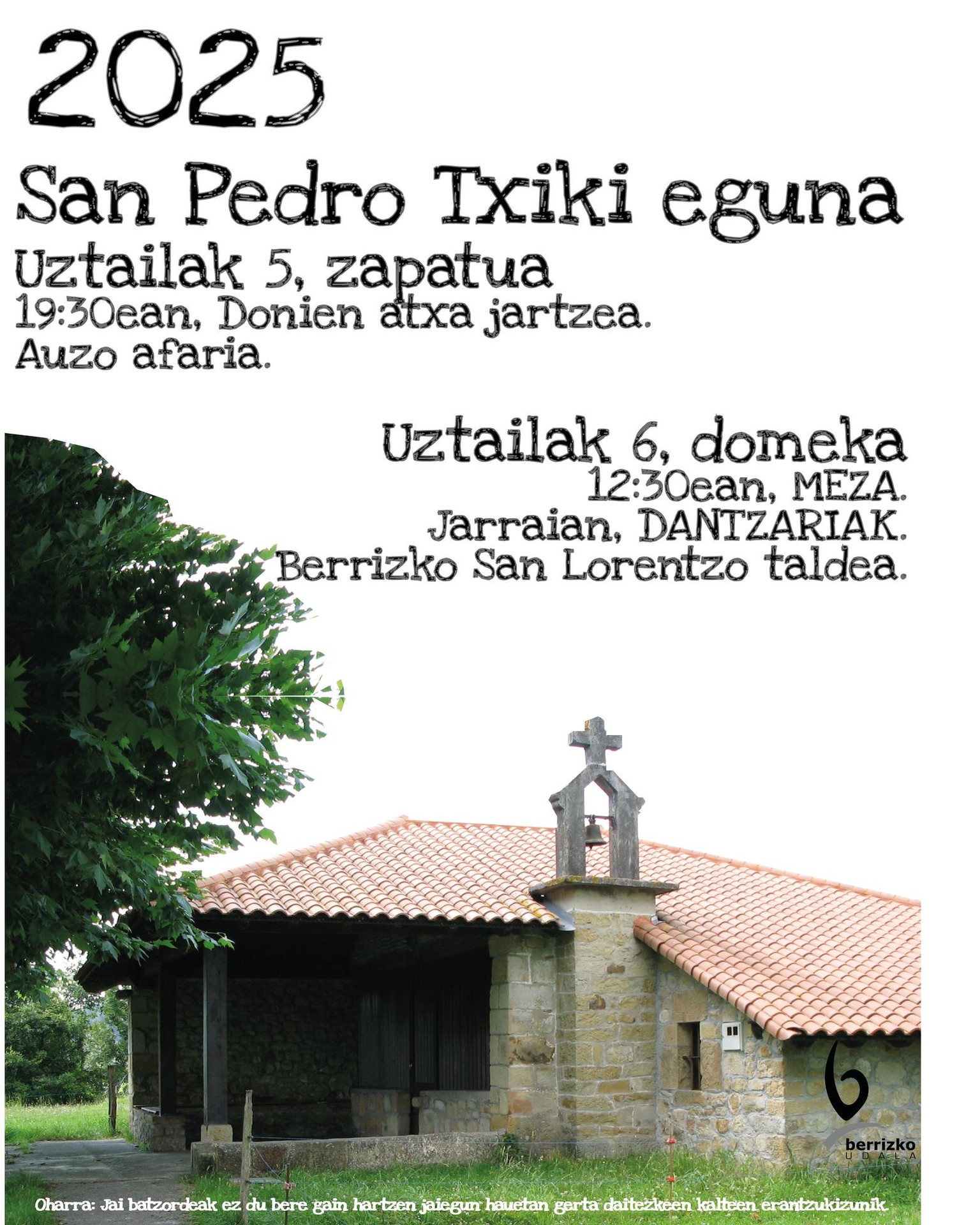 San Pedro Txiki eguna ospatuko dute Berrizen