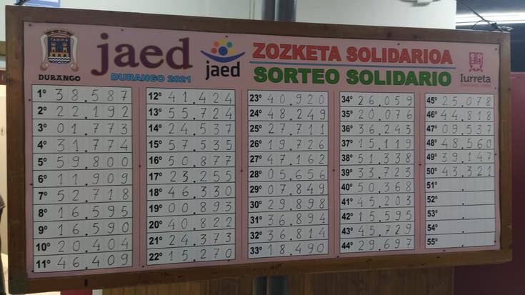 JAEDen zozketan saritutako zenbakiak