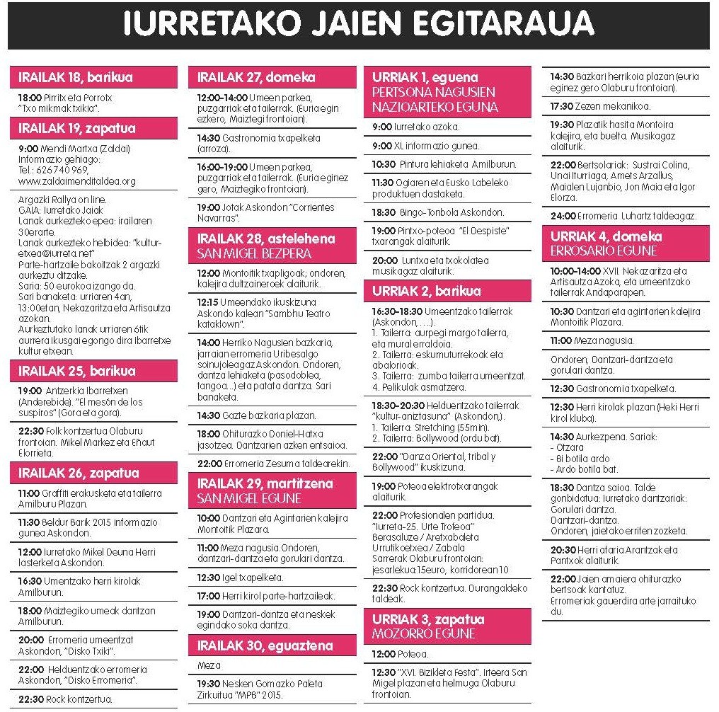 Iurretako jaien egitaraua