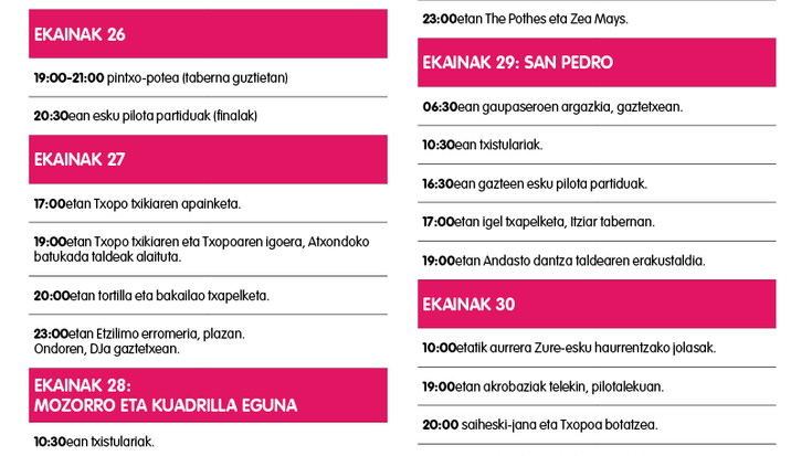 Atxondoko jaien egitaraua