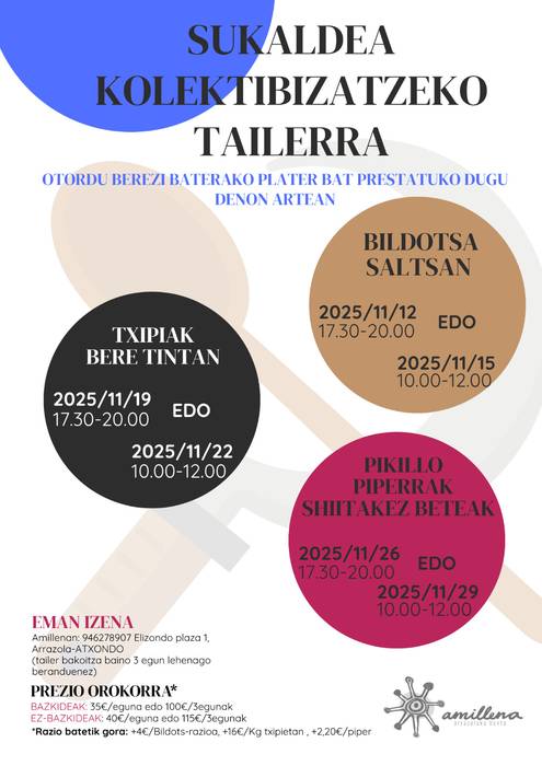 Sukaldea kolektibizatzeko tailerrak Atxondoko Amillena Bentan