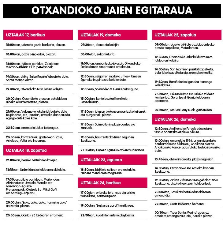 Otxandioko jaien egitaraua