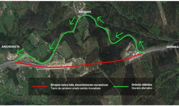 Abuztuaren 3tik 4rako gaua itxita egongo da BI-635 errepidea, Zornotza inguruetan