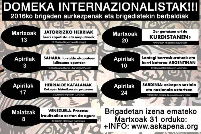 'Domeka Internazionalistak' berbaldi zikloa eskainiko du Askapenak