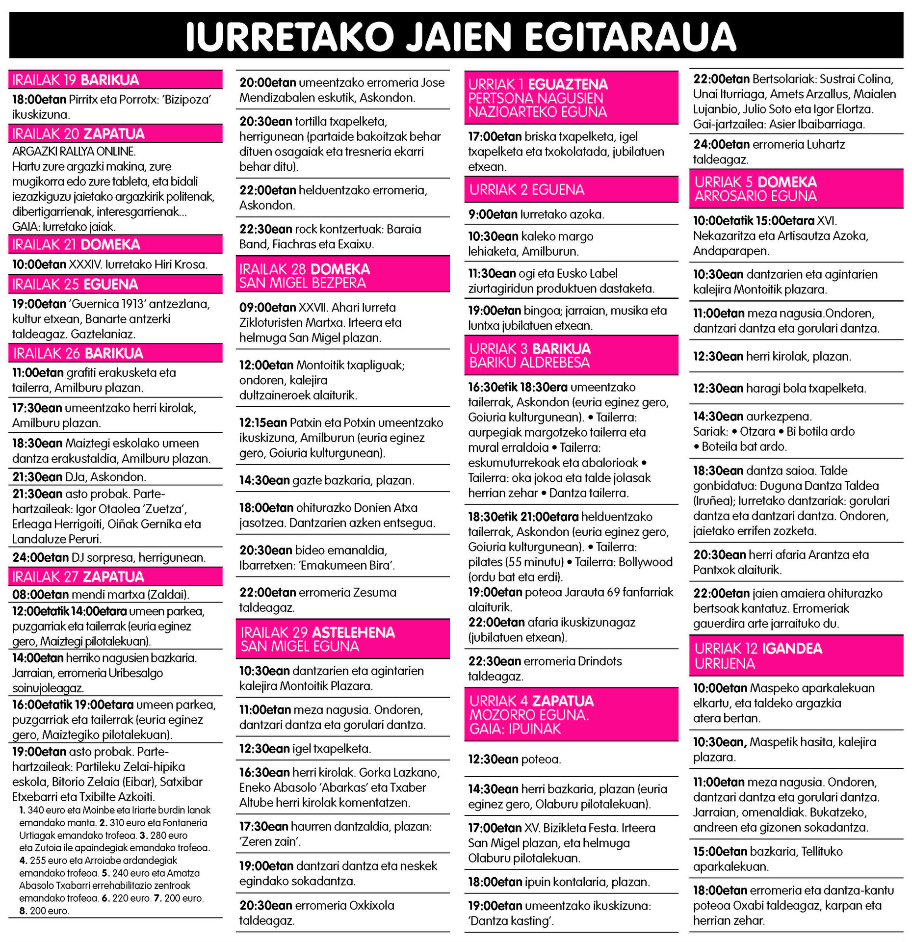 Iurretako jaien egitaraua