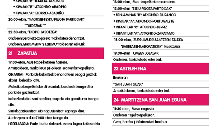 Axpeko jaien egitaraua