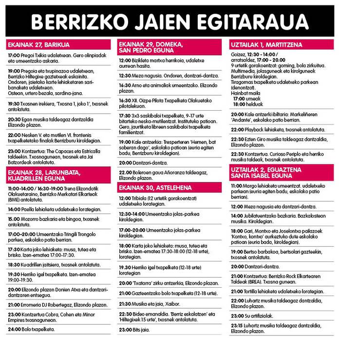 Berrizko jaien egitaraua