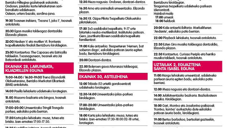 Berrizko jaien egitaraua